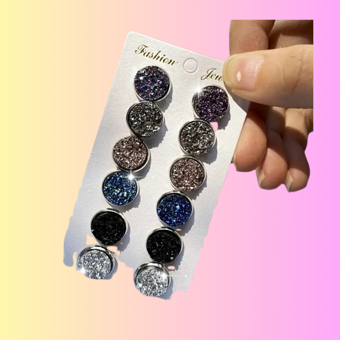 Circle Large Sparkle Stud Earrings One Set